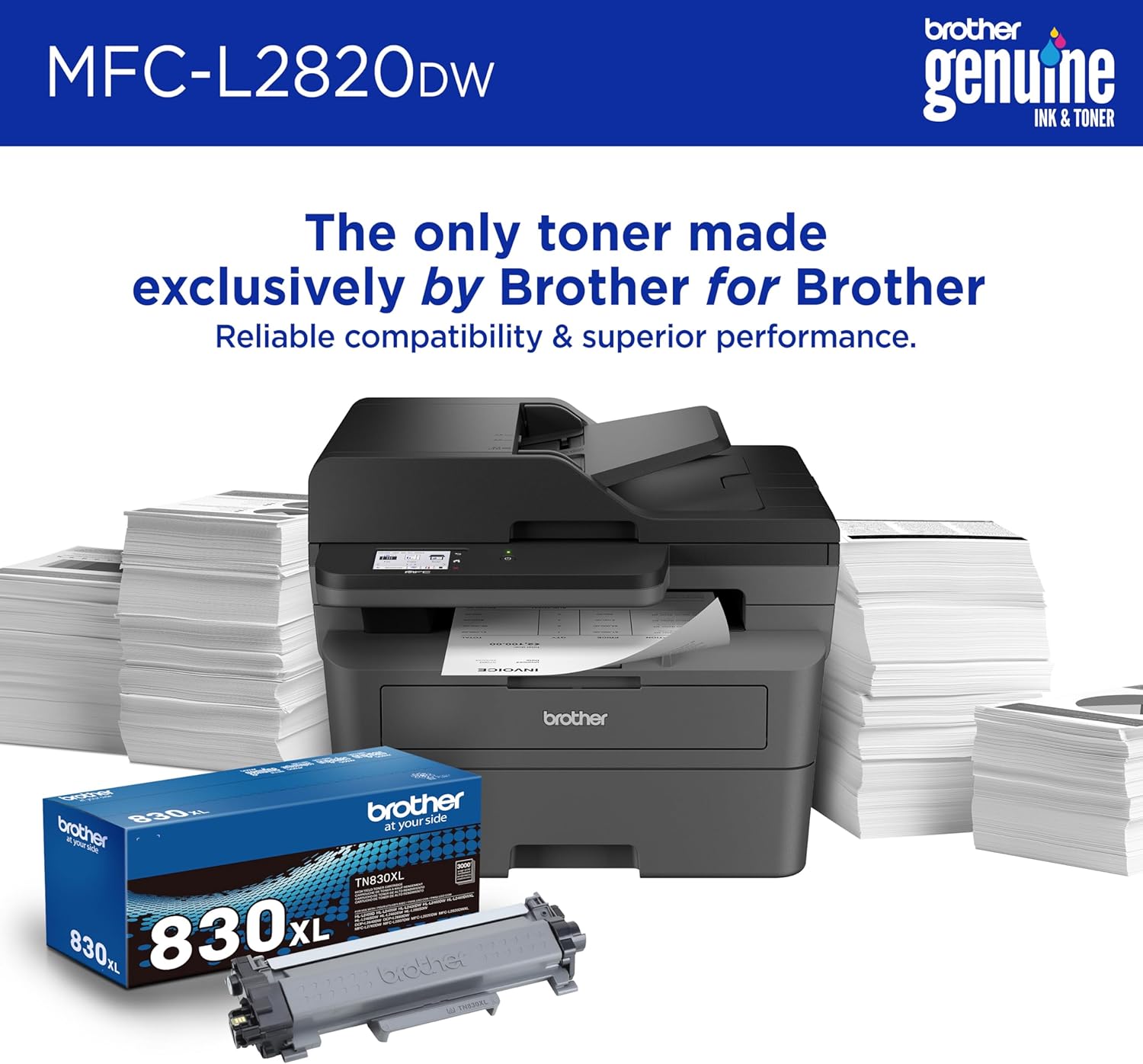 Brother MFC-L2820DW Wireless Compact Monochrome All-in-One Laser Printer
